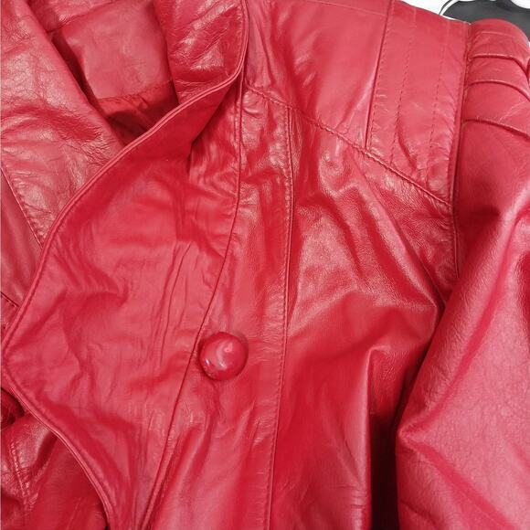 COMINT! LUXE ROUGE RED GENUINE LEATHER PUFF SLEEVE, JEWEL BUTTON JACKET! SZ XS - Picture 6 of 14